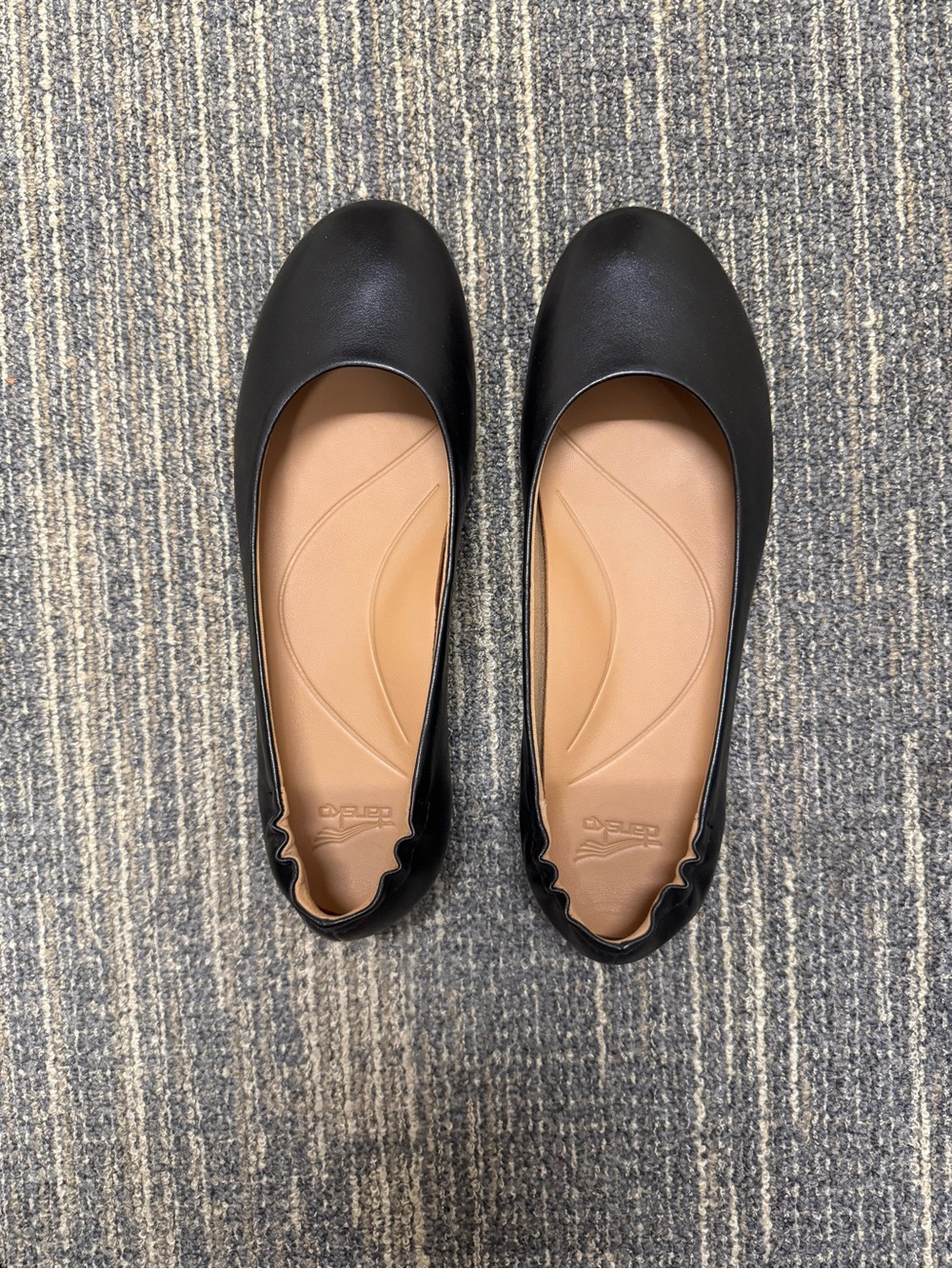 Dansko Black Slip-On Ballet Flats with Tan Insole